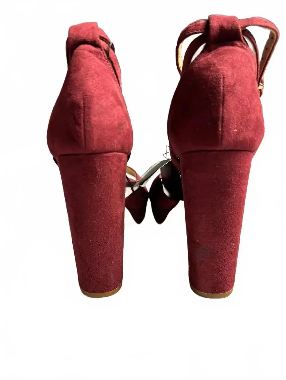 Forever 21 Burgundy Suede Block Heel Sandals with Ankle Strp